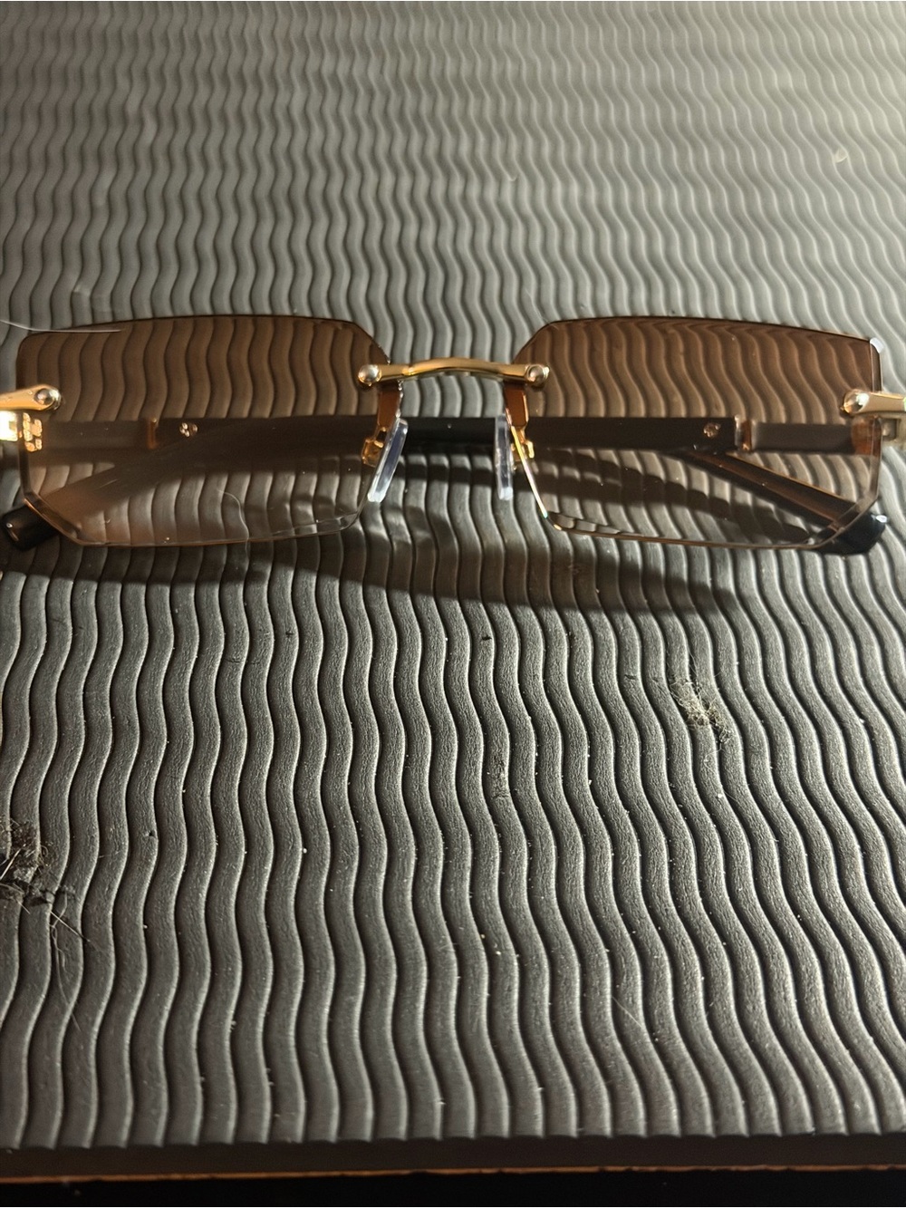 Men's Rimless Rectangle Sunglasses - Brown Lenses, Gold Trim
